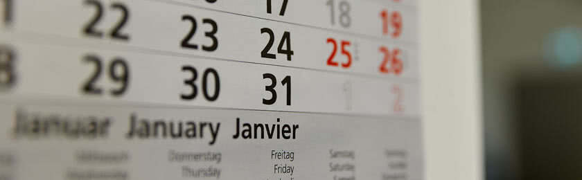 Ein Kalender mit Fokus auf den 31. des Monats, zeigt den letzten Tag der Frist nach Kündigung.